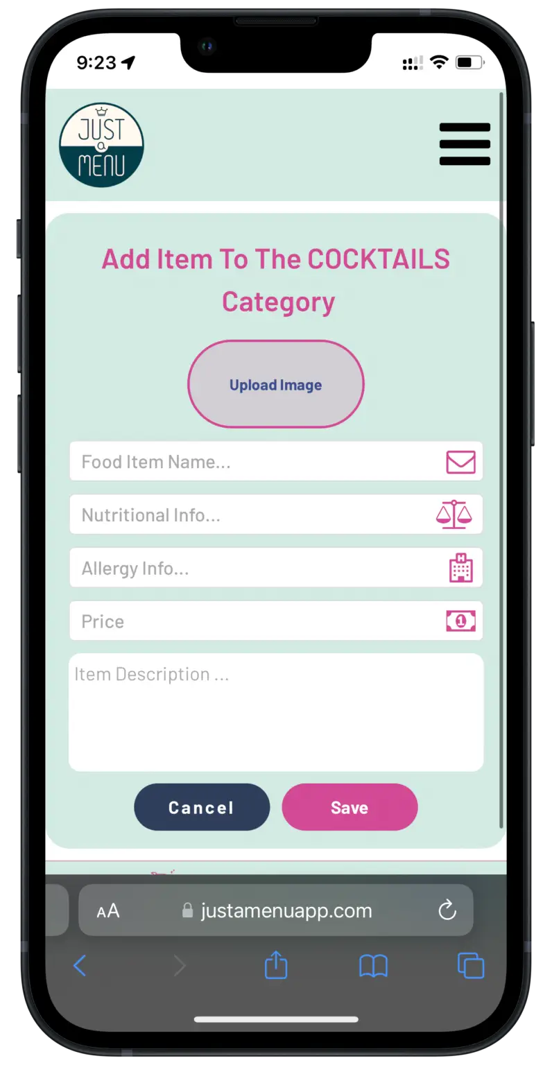 iPhone showing Add Item to JAM screen.