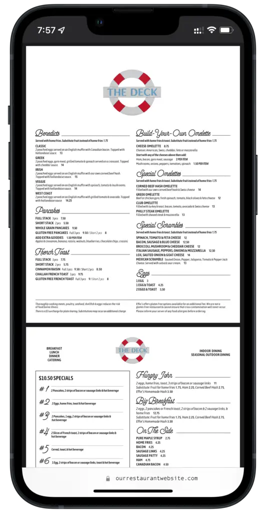 iPhone showing QR Code Restaurant Menu