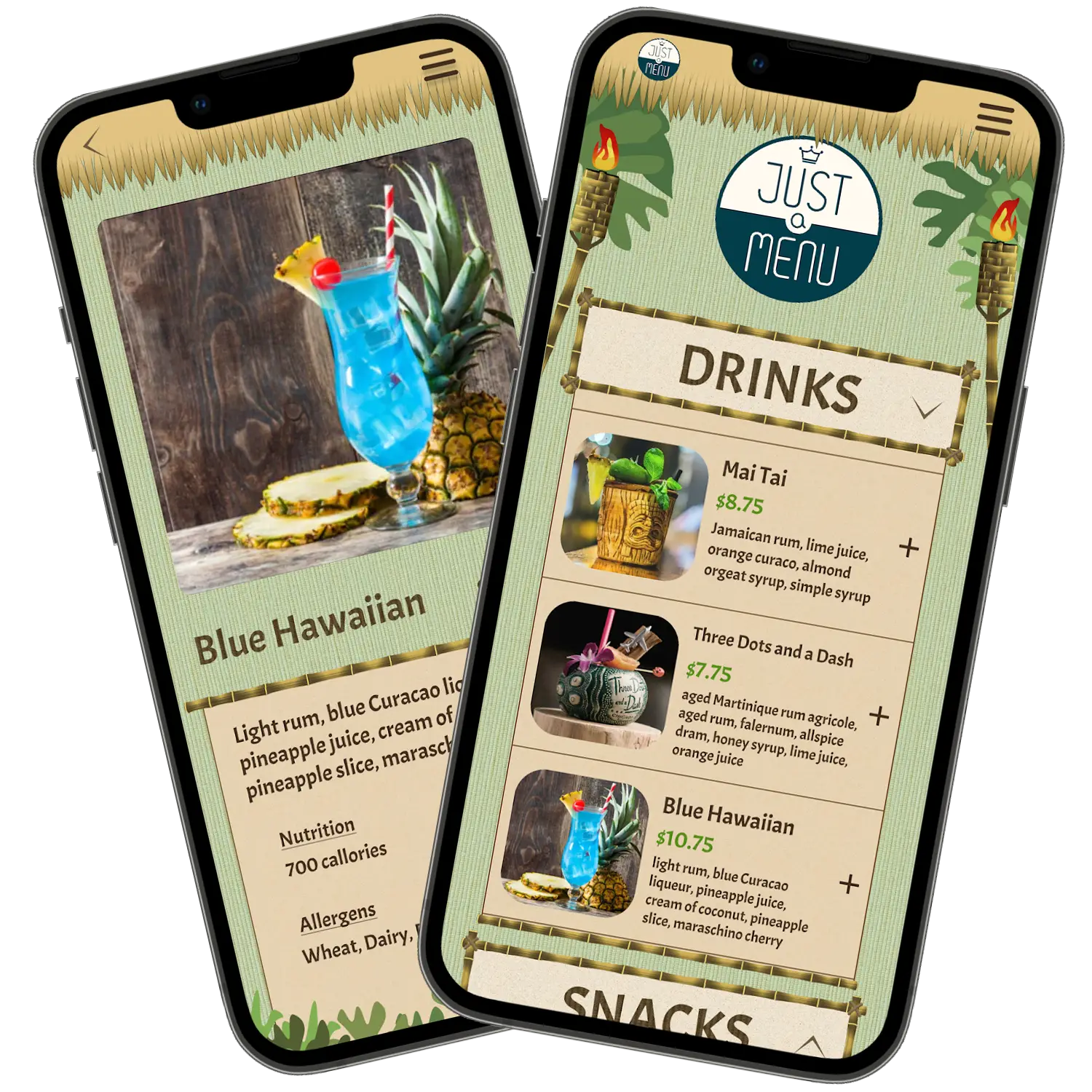 Tiki Menu in detailed and menu view
